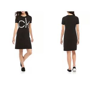 Womens Calvin Klein Snake Skin Print Black Jersey Knit Dress - Sz M